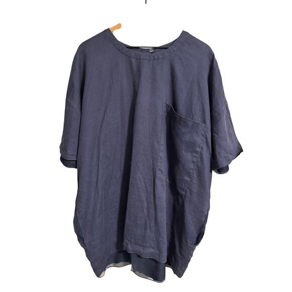 Boo Gemes Navy Blue Linen Dress Size XL - Picture 1 of 7